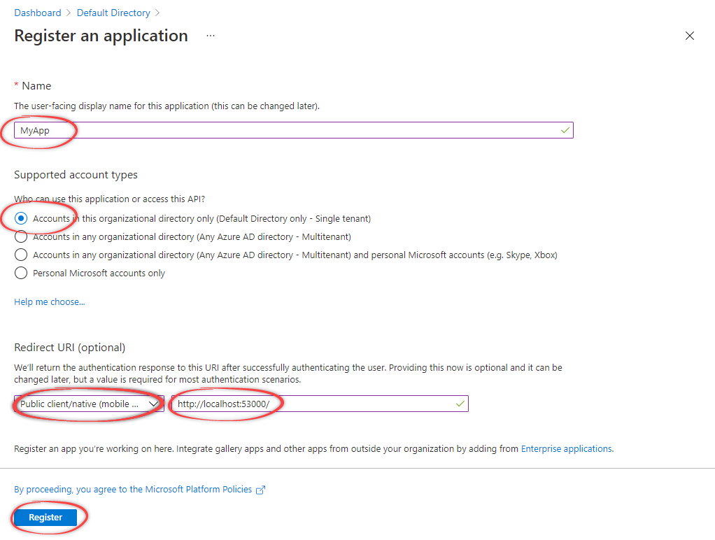 Register an application